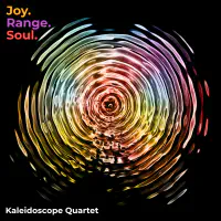 The cover of Kaleidoscope Quartet's album Joy. Range. Soul., which depicts a multicolored ripple of water in a circular pattern