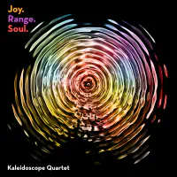 The cover of Kaleidoscope Quartet's album Joy. Range. Soul., which depicts a multicolored ripple of water in a circular pattern